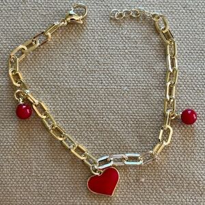 ♥️ Enamel Heart Charm Bracelet with Beads - 18k Gold Plated